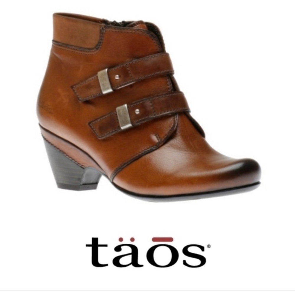 Taos Women's Alto Ankle Boot in Cognac leather. 
EUR 38/US 8-8.5